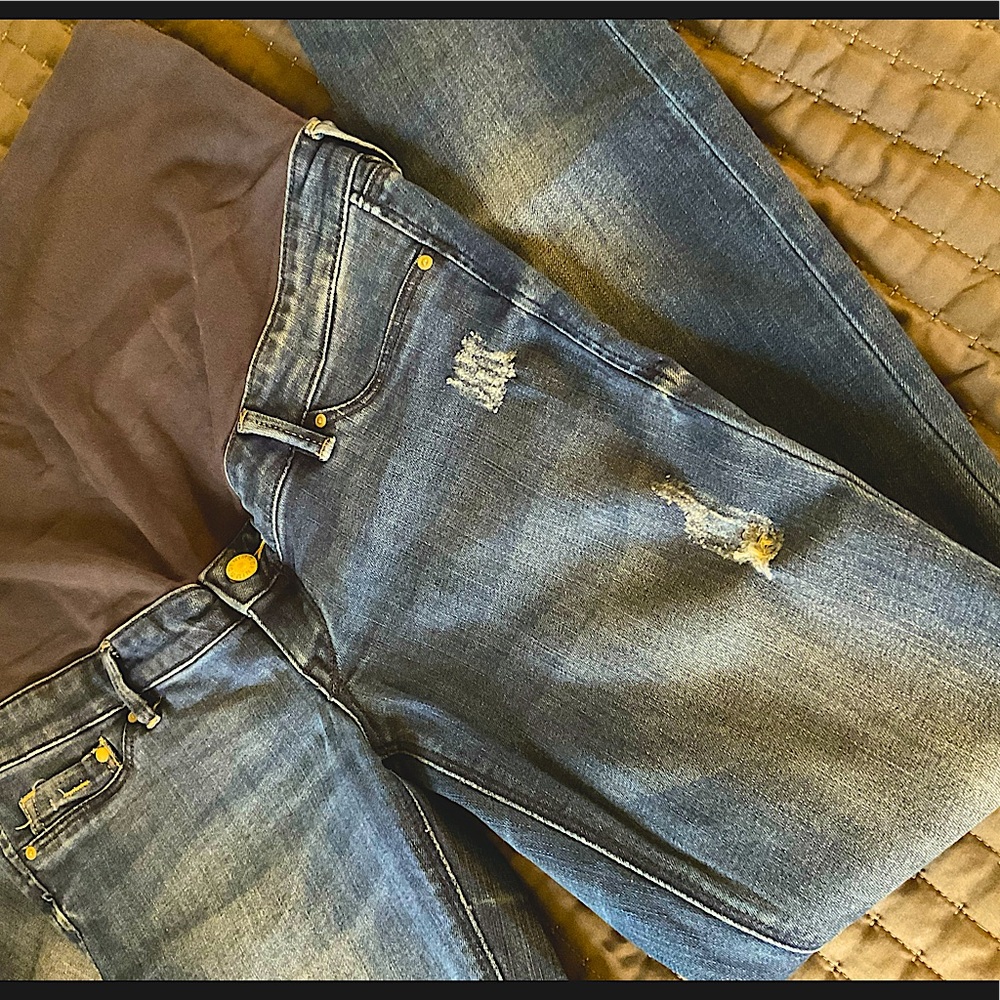 MAMA H&M Maternity Distressed Dark Washed Skinny Jeans Size 8